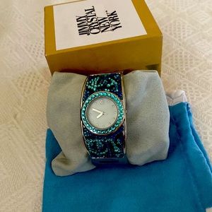 Jimmy Crystal Watch, blues & black Swarovski Crystals, Alabaster Face.